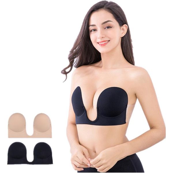 

bras strapless adhesive stick bra women invisible silicone bralette seamless deep u push up backless lingerie, Red;black