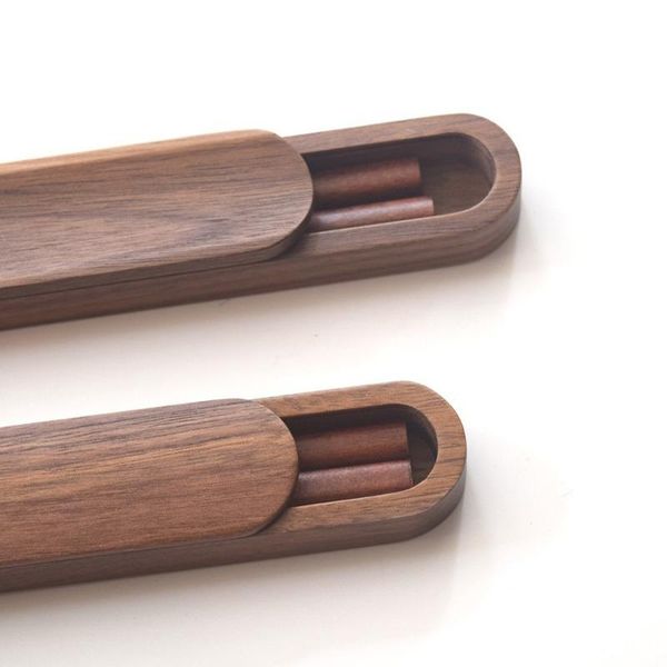

high-grade black brown walnut solid wood chopsticks set with box case portable outdoor travel minimalist elegant gift wooden