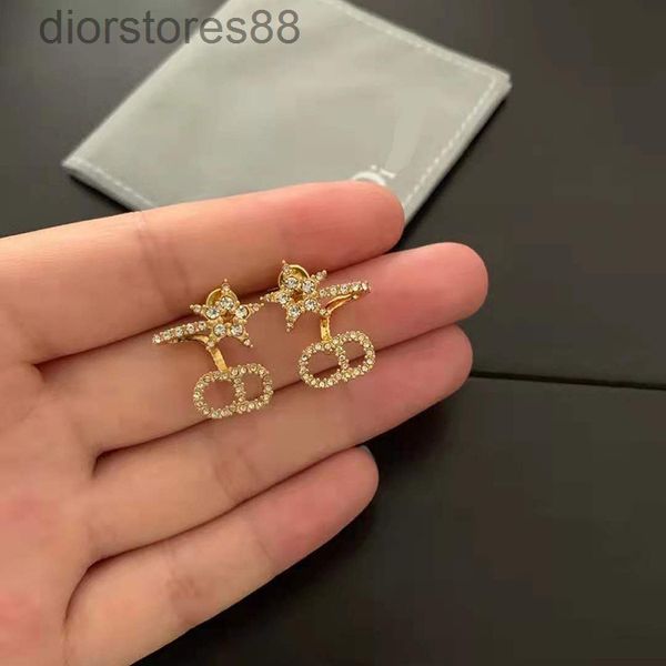 

ring dijia / dejia earrings 2021 five pointed star full diamond cd letter ear clip brass silver needle