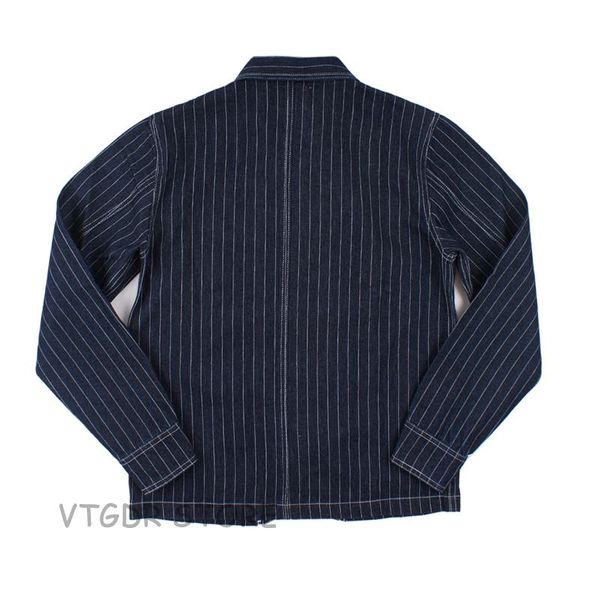 

railroad denim jacket vintage striped men's work jean chore casual outwear jackets, Black;brown