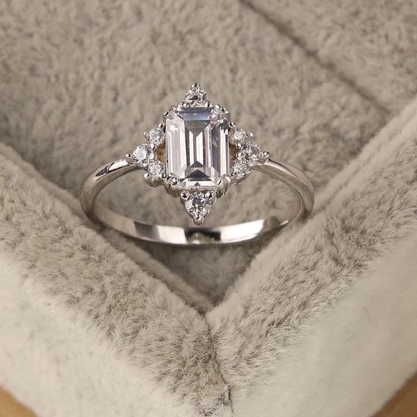 

cluster rings s925 sterling silver simple style women's ring modest design cubic zircon engagement wedding, Golden;silver