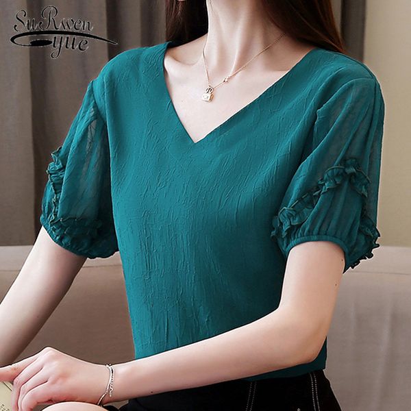 

blusas mujer de moda short sleeve v collar chiffon blouse women shirts summer blouses s and 3933 50 210508, White