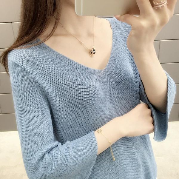 

women's sweaters 2021 sweater female v-neck pullover comfortable and self-cultivation10912, White;black