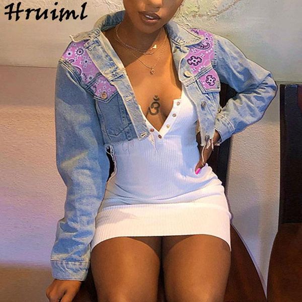 

jean jacket women denim jackets fashion long sleeve turndown collar female short coat casual patchwork cropped coats women's, Black;brown
