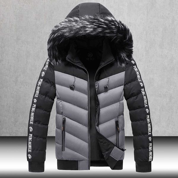 

men's hoodie, knitted and warm cotton, with fur collar, coat, splicing suit, parka wind jacket, size m-5xl, 2021, Black