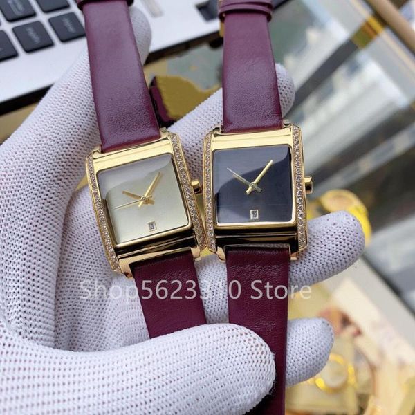 

wristwatches simple design rectangular calendar watches cz quartz crystal wrist watch luxury women geometric multicolor leather belt, Slivery;brown