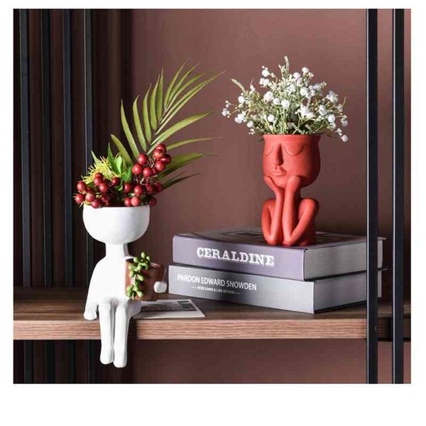 Caráter Retrato de Flor Potenciômetro Potenciômula Potenciômula Planta Pot Face Humana Flor Potenciômetro Home Desktop Vaso Micro Paisagem Decor 210401