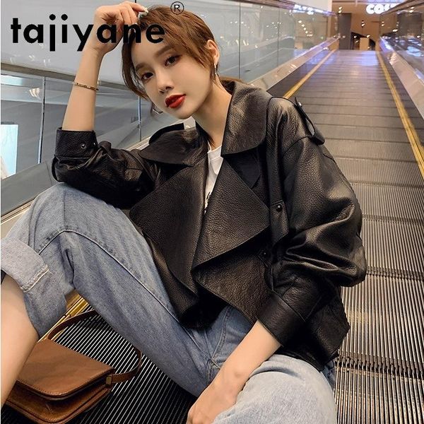 

women's leather & faux autumn korean women clothes woman real sheepskin jackets female genuine coats womens abrigo mujer tn787, Black