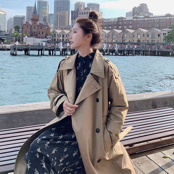 

wool spring and fall fashion khaki lady casual jacket loose woman long sleeve full turn-down breasted, Black