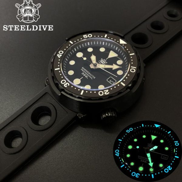 

wristwatches steeldive1975 nh35 300m diver watches automatic black tuna dive watch sapphire crystal c3 luminous 316 steel men, Slivery;brown