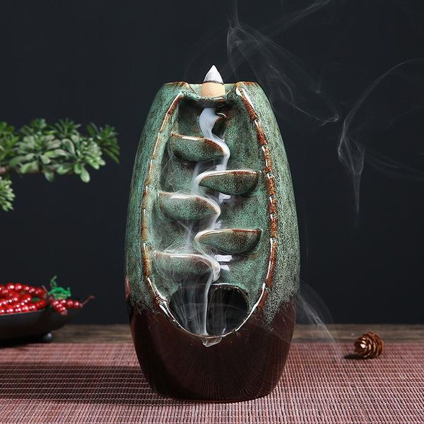 

10cones waterfall incense burner ceramic holder creative deskornament buddha hall office tea house decoration fragrance lamps