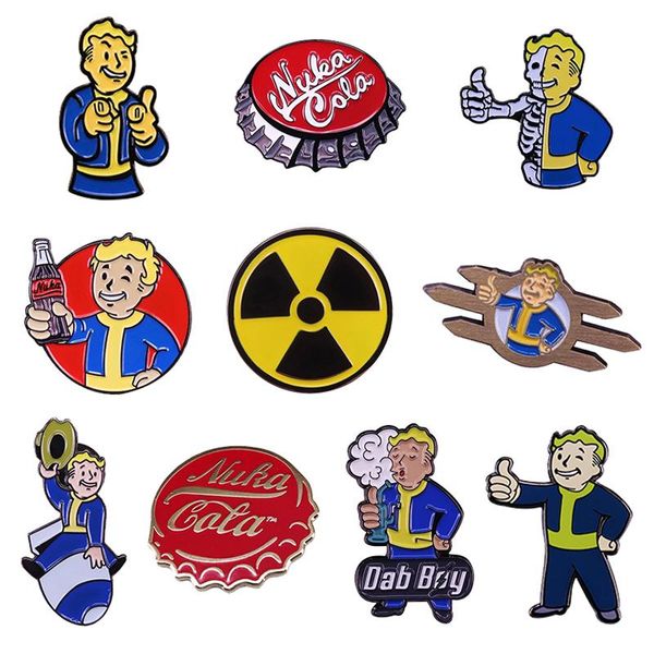 

pins, brooches fallout vault boy and nuka cola pin skull thumbs-up radioactive symbol brooch geek boyfriend game badge, Gray