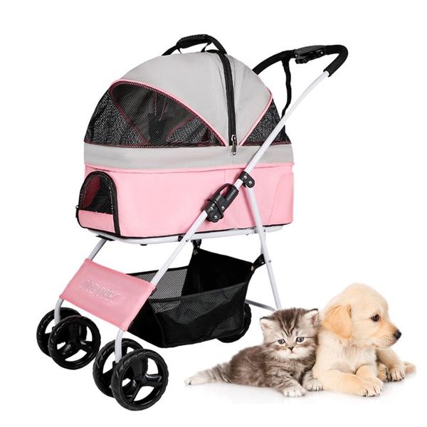 

pet stroller for cat dog detachable cage foldable carrier strolling cart four wheel pets within 20kg car seat covers