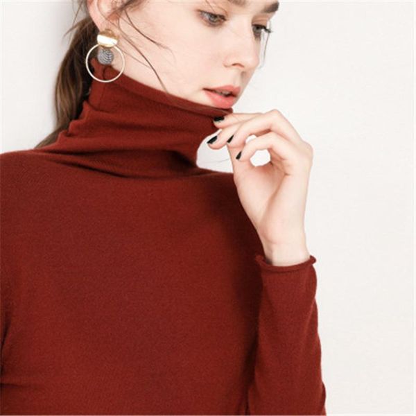 

women's sweaters autumn/winter thick-necked turtleneck sweater women slim stretch pile neck knit bottom blouse, White;black