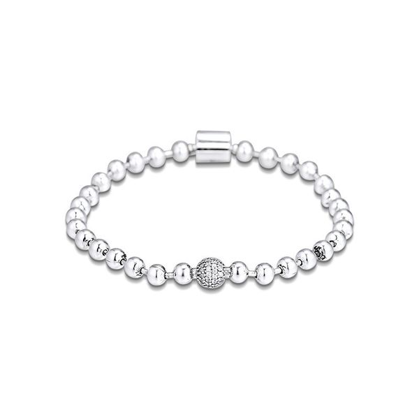 

2019 women smooth round beads & pave stone 925 sterling silver charms bracelets female jewelry, Black