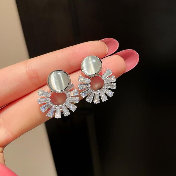

stud exquisite sparkling zircon inlaid geometric circle earrings for women girls vintage cute small opal stone jewelry, Golden;silver