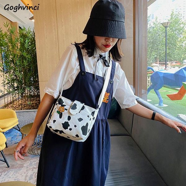

shoulder bag women harajuku students cow pattern zipper designer korean style canvas flap preppy teenagers crossbody female cross body