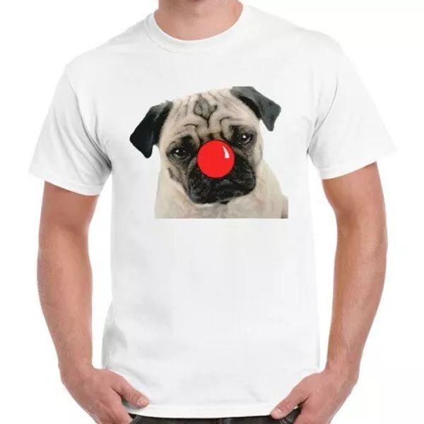 

red nose day pug dog animal men women cool gift retro t shirt 2436, White;black