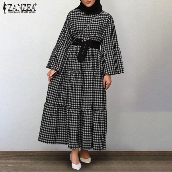 

casual dresses muslim fashion dress eid mubarak dubai abaya turkey islam clothing abayas for women musulman sundress kaftan plaid dre, Black;gray
