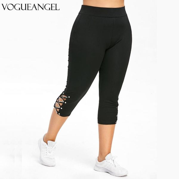 

women's leggings plus size criss cross capri fashion skinny solid mid waist women pants 2021 summer lady trousers 5xl, Black