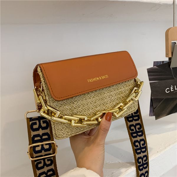 

textured wide bag hit retro female straw woven color style western one-shoulder small thick chain messenger band portable sma fbfdk