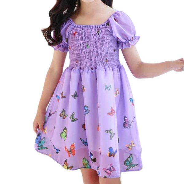 

girl's dresses summer toddler sweet cute princess dress girls smocked butterfly print puff sleeve square collar a-line beige/pink/purpl, Red;yellow