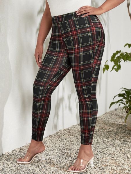 

plus tartan print leggings 14ml#, Black