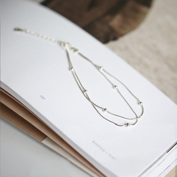 

link, chain silver color double layers round beads charm bracelets & bangle for women elegant link wedding jewelry, Black