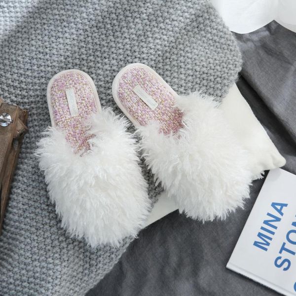 

slippers 2021 winter indoor fur shoes women fashion cicinnus home non-slip female autumn warm plush bedroom, Black