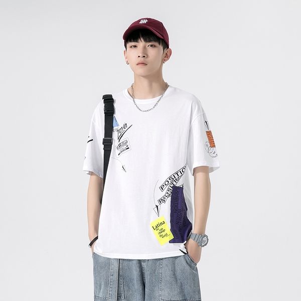 

2021 summer new short sleeve t-shirt men's thin loose korean handsome youth casual clothes men, White;black