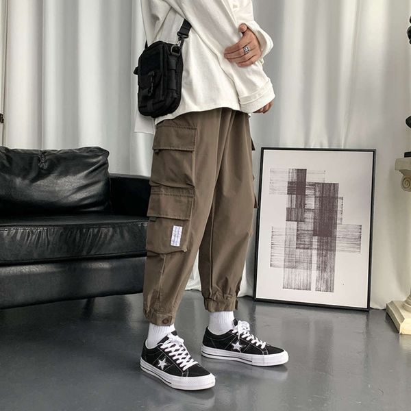 

men's pants autumn loose fitting overalls multi pocket leggings 0s41, Black
