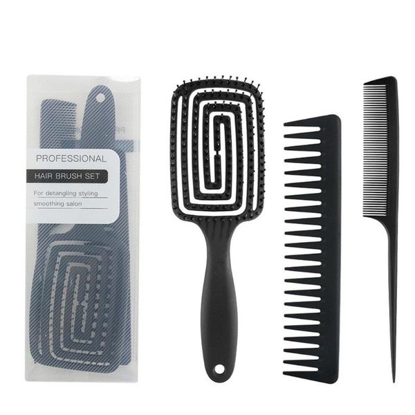 

3pcs hair brushes detangling brush set for women girls wide tooth tail comb wet or dry straight long thick curly natural hairs, Silver