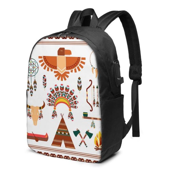 

backpack school bag for boy and girl aztec mayan print with usb charging funny daypack teenager student