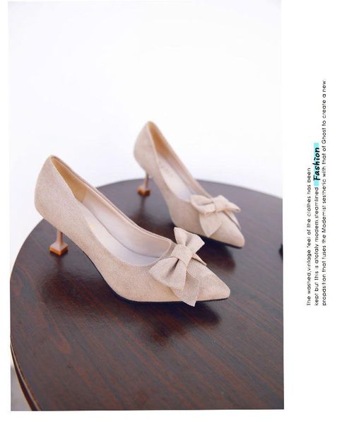 

dress shoes 2021 spring and autumn small fresh high-heeled women's pointed toe single wild super fine with bow, Black