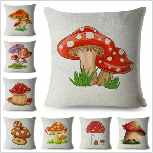 

cushion/decorative pillow cartoon colorful mushroom print textile cushion cover linen sofa home decor