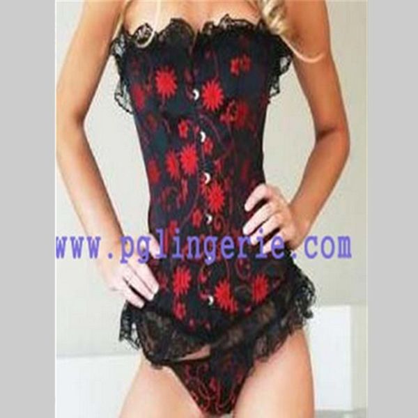 

woman bustiers black red lace embroidery floral corsets erotic corset women lace up boned steampunk slim waist bustier corset lingerie, Black;white