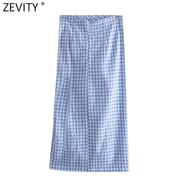

zevity women fashion plaid print pleated slim skirt faldas mujer female high split vestidos back zipper midi skirts qun752, Black;gray