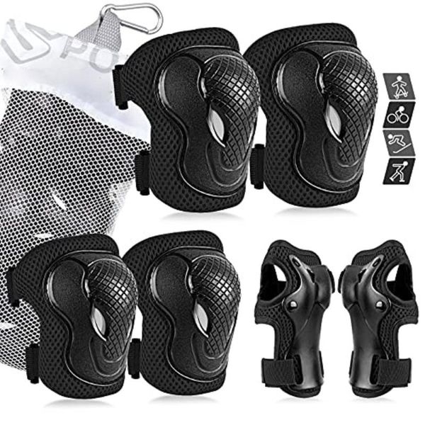 

elbow & knee pads kids and wrist guard protector 6 in 1 protective gear set for scooter, skateboard, bicycle, inline skating, Black;gray