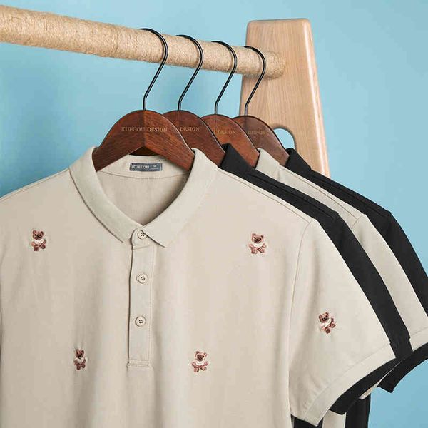 

men's polos kuegou camisa polo masculina de verÃ£o, bordada urso, extensÃ£o moda, polos alta qualida, mangas curtas, blusa plus size 1vgg, White;black