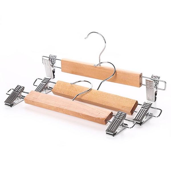

10pcs pants durable clothes hanger with clips anti-rust wooden skirt home slack natural adjustable anti slip practical laundry hangers & rac