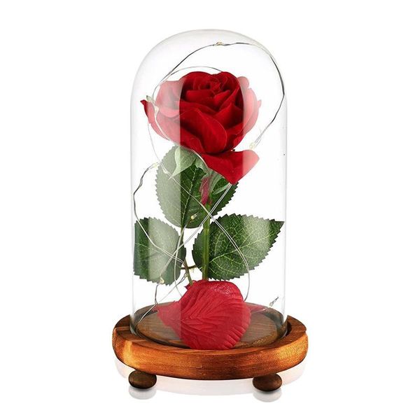 

powered artificial silk rose flowers led light on wooden base home decor decorative & wreaths