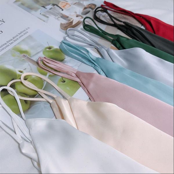 

korean silk v neck women camis satin elegant sleeveless white cami halter plus size