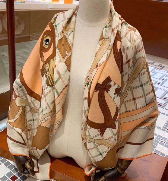 

scarves 2021 arrival autumn winter classic horse design 140*140 cm black scarf 65% cashmere 35% silk wrap for women lady girl, Blue;gray