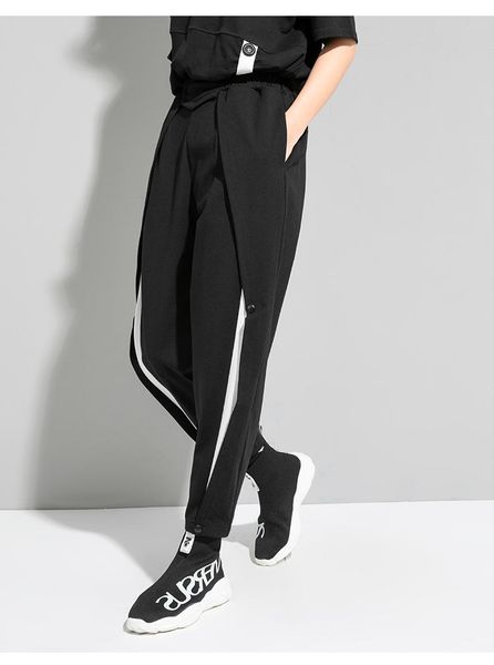 

women's pants & capris 2021 summer three-dimensional cutting black and white stitching fashion brand small foot harem street personalit, Black;white