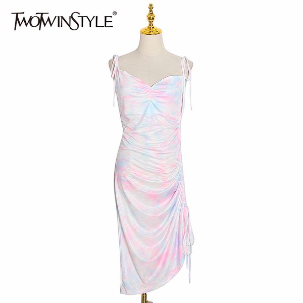 

twotwinstyle party printed dress for women square collar sleeveless high waist tie dye slim dresses female fashion clothes 210517, Black;gray