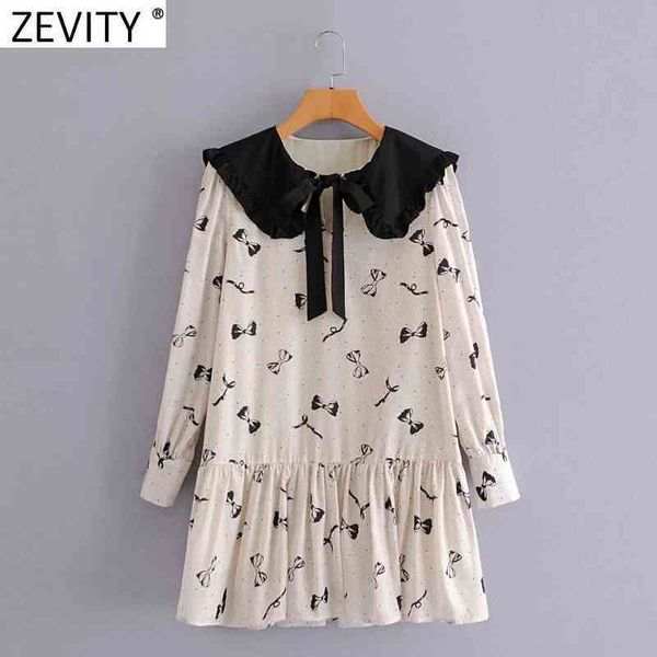 

zevity women vintage agaric lace black collar patchwork dot print dress female hem pleat ruffles casual court vestido ds4854 210419, Black;gray