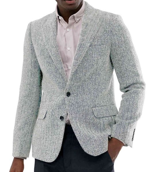 

men's suits & blazers herringbone jacket 1 pieces formal lapel notch tweed wool tuxedos blazer slim fit winter coat wedding grooms, White;black