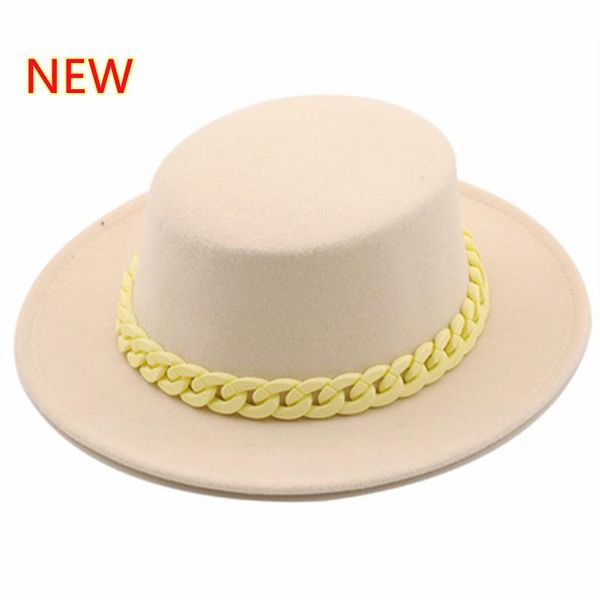 

wide brim hats women's retro black hat fedora jazz autumn winter color fashion trendy chain flat casual all-match, Blue;gray