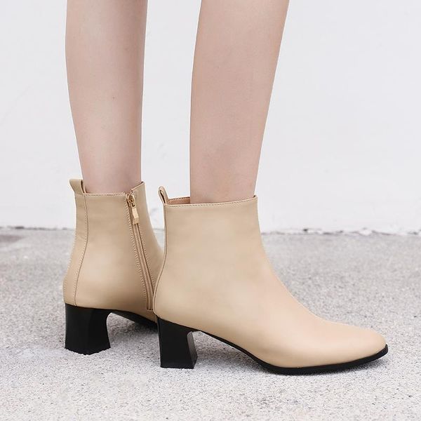 

boots women round toe ankle for short plush winter shoes botas mujer, Black