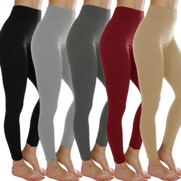 

fit push up fashion womens leggings slim solid color fitness high waist sport gym jogging pants trousers, Black